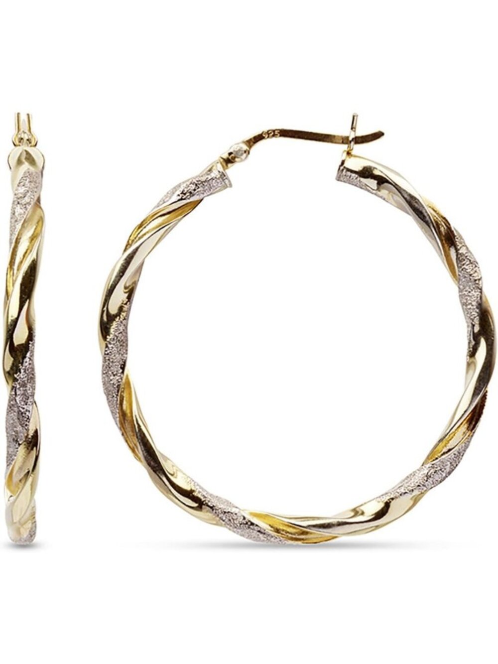 Stylish 925 Sterling Silver Two-Tone Gold Plated Hoop Earrings for Women